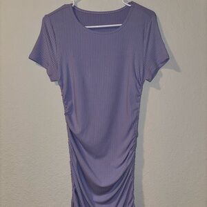 Lilac Ribbed Ruched Bodycon Mini Dress